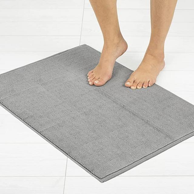 American Soft Linen, Non Slip Bath Rug, 100% Cotton 16x24 inch Bath Rugs for Bathroom, Washable Shaggy Area Bath Mat Rugs Floor Towels, Rockridge Gray