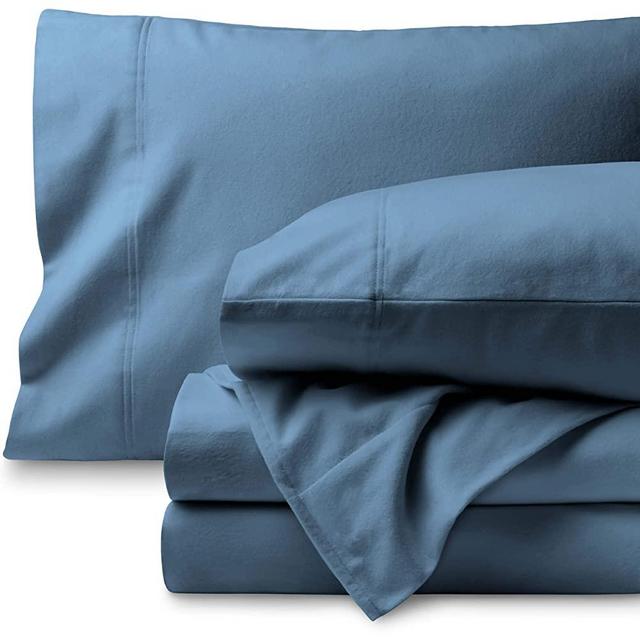 Bare Home Flannel Sheet Set 100% Cotton, Velvety Soft Heavyweight - Double Brushed Flannel - Deep Pocket (King, Coronet Blue)