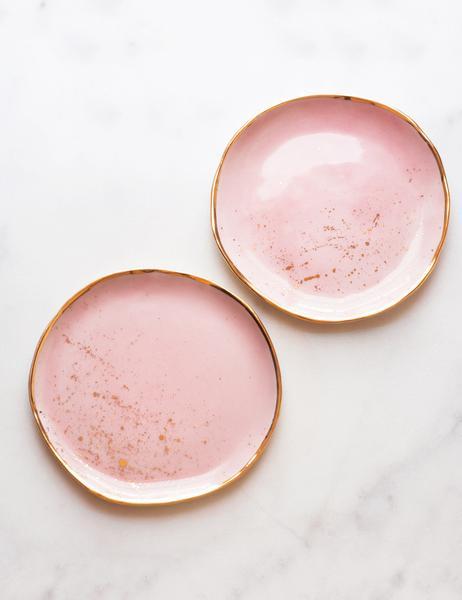 Dessert Plates in Rose with Gold Splatter (set of two)
