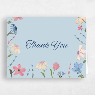Blue Floral Wedding Thank You - Mireille Landscape