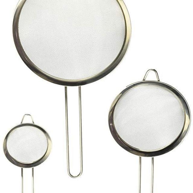 Fine Mesh Stainless Steel Strainer Set of 3 - Large, Medium & Small Size - Ideal to Strain Pasta Noodles, Quinoa, Cocktails, Tea, Sift & Sieve Flour & Powdered Sugar - Free EBook