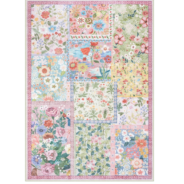 Amour Washable Patchwork Cottagecore Floral Pink Rug