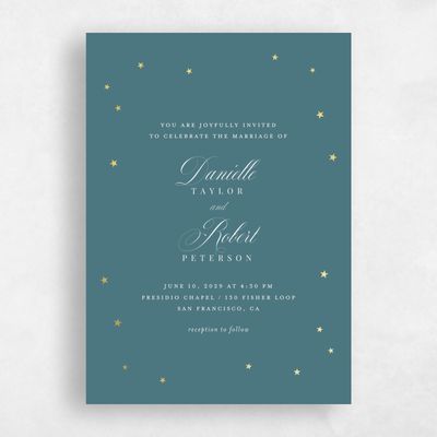 Grayed Teal, Blue Wedding Invitation - Emery Portrait Foil