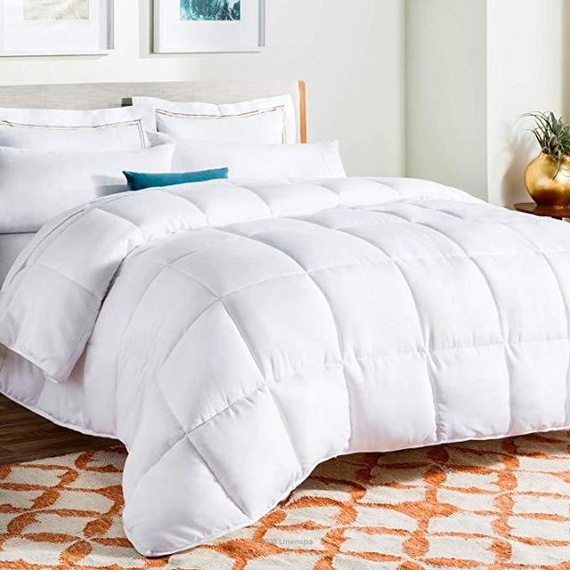 Linenspa All-Season Down Alternative Quilted Comforter - Hypoallergenic - Plush Microfiber Fill - Machine Washable - Duvet Insert or Stand-Alone Comforter - White - Oversized King
