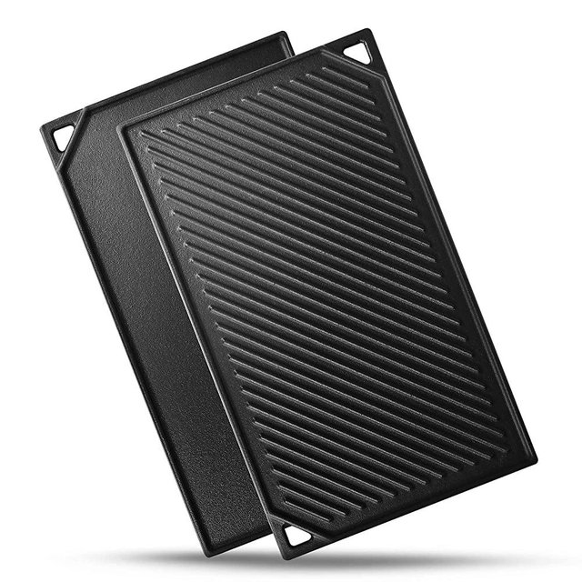 Hisencn Pre-Seasoned Cast Iron Reversible Plate, 16.45 Inch Cast Iron Griddle For Grilling Pan, 16.45 Inch x 9.5 Inch