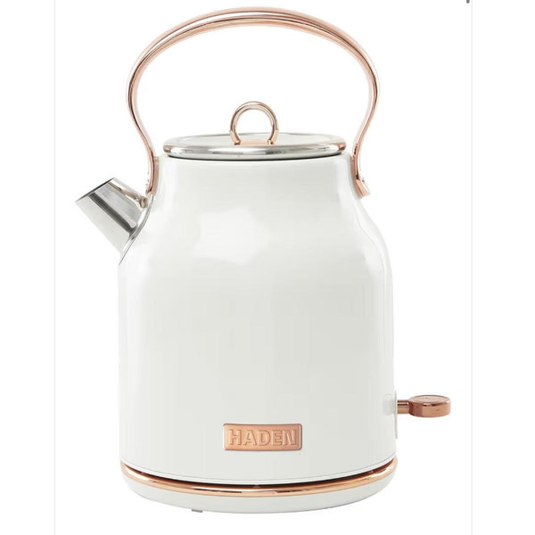Haden Heritage 1.7 Liter Stainless Steel Electric Kettle, Hot Water Kettle with 360-Degree Base and Auto Shutoff, Ivory & Copper