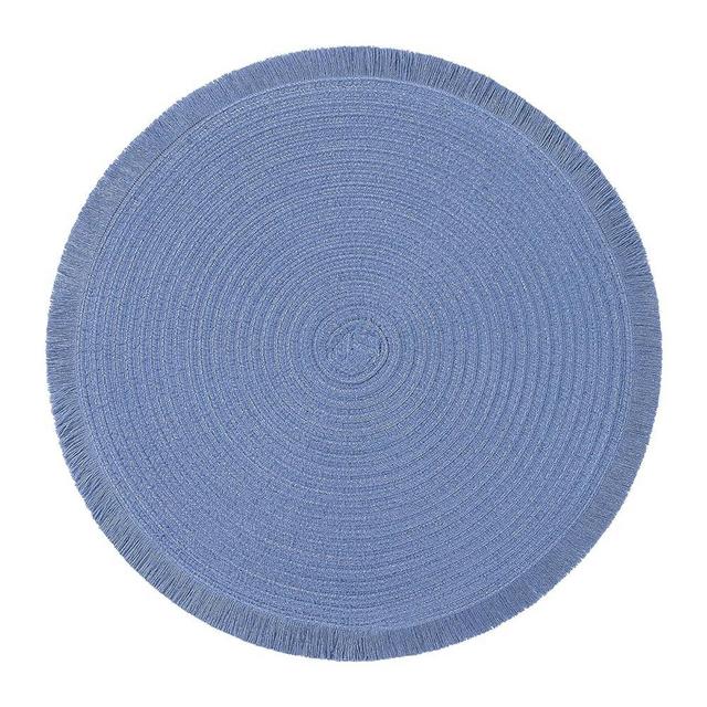 SHACOS Round Braided Placemats Set of 6 Washable 15 Inch Boho Round Placemats Kitchen Table Place Mats Round Table Mats with Fringe for Festival Holidays Dinner(Light Blue, 6)