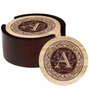 Thirstystone Monogram Coasters with Walnut Holder