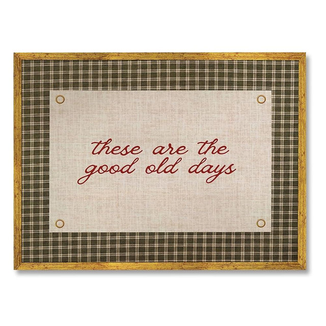 EQUEEN Golden Frame These Are The Good Old Days Poster Inspirational Family Wall Art Horizontal Happy Positive Quote Motivational Gingham Wall Decor Canvas Print Aesthetics for Bedroom 8x12inch