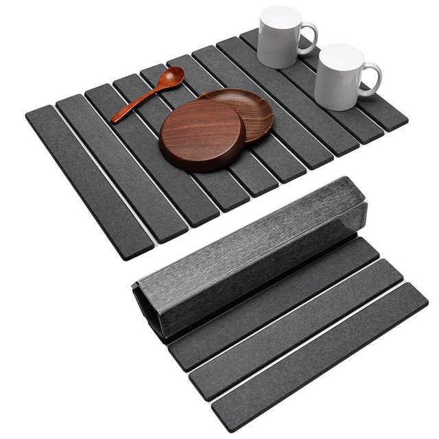 Kitchen Countertop Stone Dish Drying Mat, 24-Inch (L) x 16-Inch (W) Quick Drying Super Absorbent Foldable Dish Drying Mat, Diatomaceous Earth Mat for Dishes, Cookware, Cups, Dark Gray
