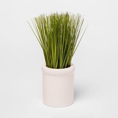 9&#34; x 4&#34; Artificial Grass in Ceramic Pot Green - Threshold&#8482;