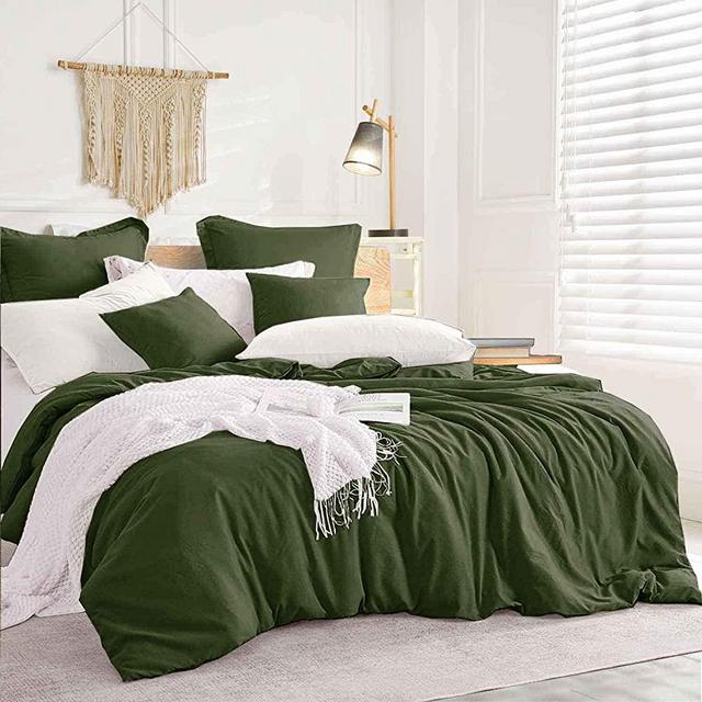 Green King Size Comforter Set, 3 Piece Dark Olive Aesthetic Modern Bedding Set - All Season Soft & Lightweight Microfiber Down Alternative Comforter Bed Set with 2 Pillow Shams for Women Men