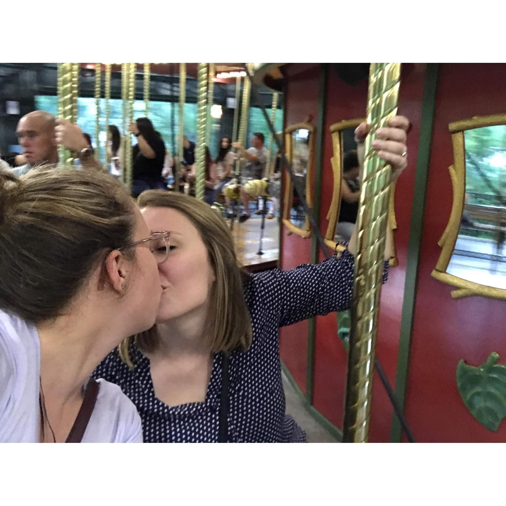 On the bug carousel for Brew at the Zoo at the Bronx Zoo!