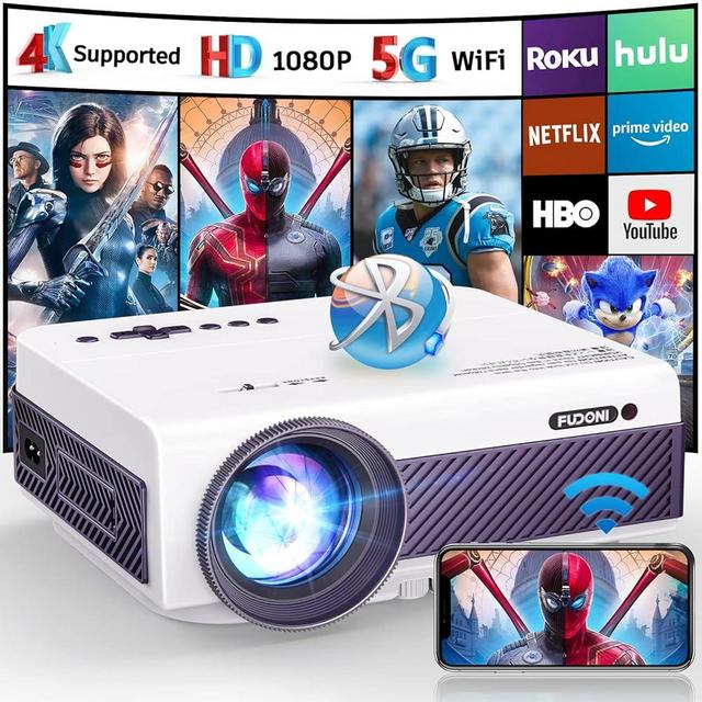 Projector with WiFi and Bluetooth, FUDONI 5G WiFi Native 1080P Outdoor Projector 11000L Support 4K, Portable Movie Projector with Screen and Max 300", for iOS/Android/Laptop/TV Stick/HDMI/USB/VGA/TF