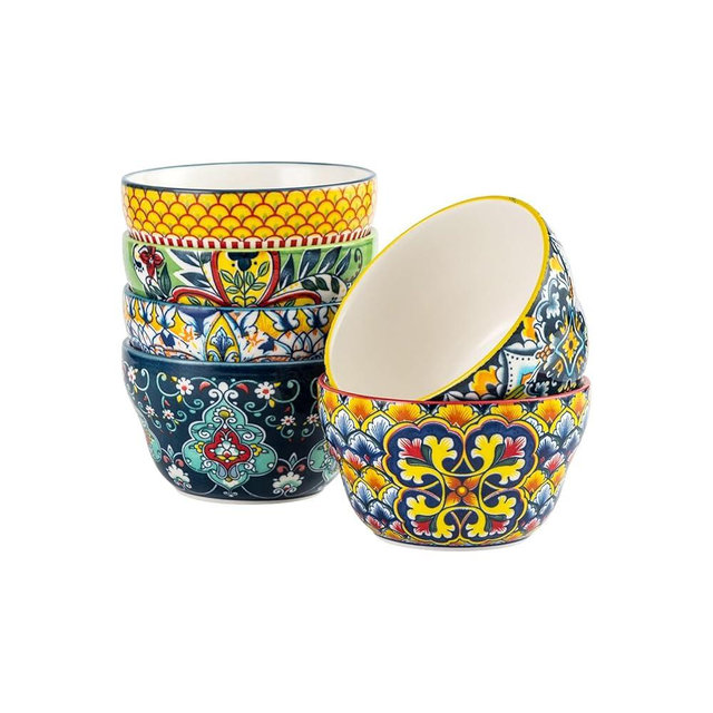 HENXFEN LEAD Bouillon Cups 8 Oz, Small Bowls for Dessert, Yogurt, Dips, Ice Cream, Dipping Sauce Bowls Set of 6, Microwave & Dishwasher Safe – Bohemian Style