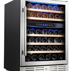 Kalamera 24'' Wine refrigerator 46 Bottle Dual Zone Built-in and Freestanding with Stainless Steel & Triple-Layer Tempered Glass Door and Temperature Memory Function