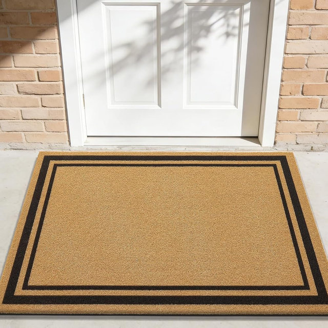 OLANLY Front Door Mat, Low Profile Doormat, Stain and Fade Resistant, Easy to Clean, for Indoor and Outdoor Entrances, Patio Porch or Entryway, Brown (40x32 Inch, Classic Border)