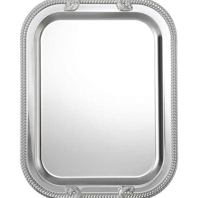18.5"x14.5" Rectangular Silver Serving Tray with Handles, Beautiful Mirror Polished Finish, Lightweight Classic Metallic Decorative Silverplate Tray for Wedding Anniversary Birthday Holiday Gatherings