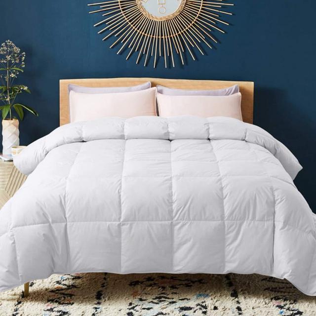 WhatsBedding 100% Cotton Down Comforter White Goose Duck Down and Feather Filling All Season Duvet Insert or Stand-Alone Comforter (Twin)