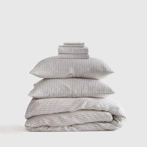 European Linen Deluxe Bedding Bundle in Mist/white Stripe