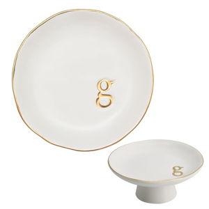 COLLECTIVE HOME - Ceramic Jewelry Tray, Decorative Monogram Jewelry Dish, Luxurious Trinket Tray with High Base, Birthday Mother's Day for Women (g)