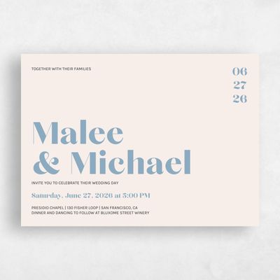 Linen, Blue Wedding Invitation - Vitale Landscape