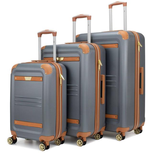 19V69 ITALIA Vintage Expandable Hardside Checked 3pc Luggage Set - Gray