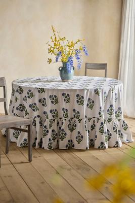 Blue Posy Cotton Tablecloth, Round