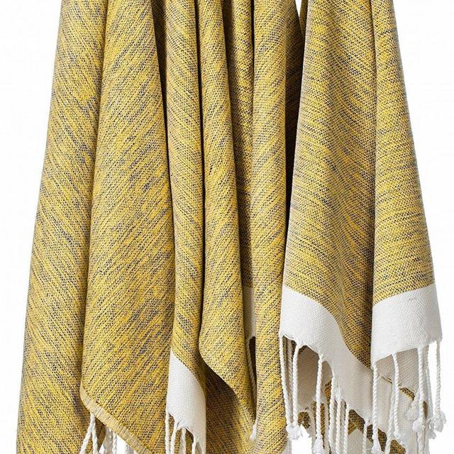 LaModaHome - [SET OF 4] Unique Turkish Cotton Peshtemals & Towels - Size (20" x 31") Travel, Bath, Spa, Sauna, Beach, Gym, Pool, Beach, Yoga, Hand, Face - Super Soft Quick Dry and Highly Absorbent Towels, Yellow