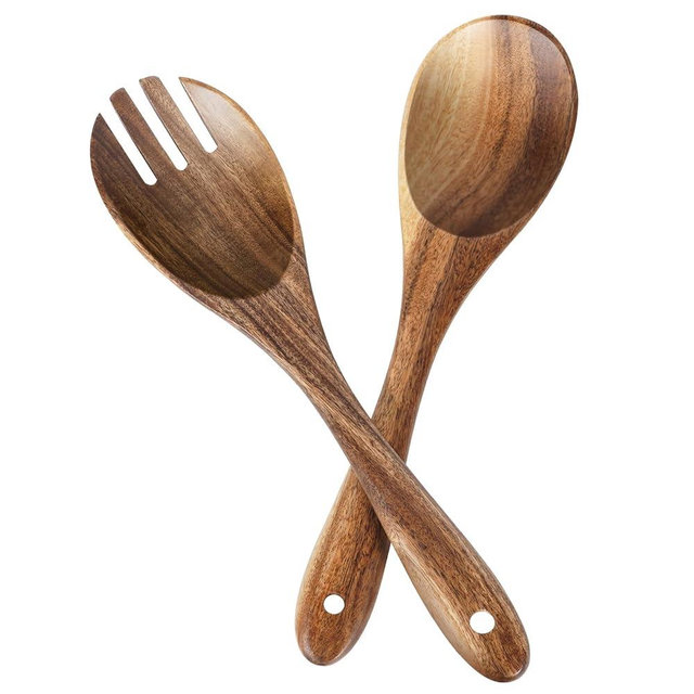 SIXILANG Salad Tongs, Wooden Spoons, Salad Tongs for Serving, 10-inch Serving Utensils Set Salad Servers Set Kitchen Cooking Utensil