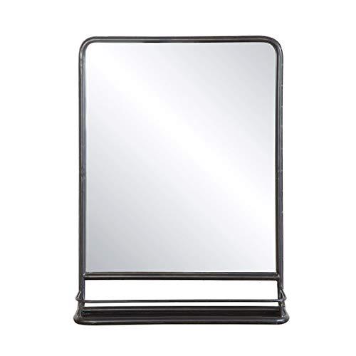 Creative Co-op Rectangle Metal Wall Mirror with Shelf, Single Vanity, Black