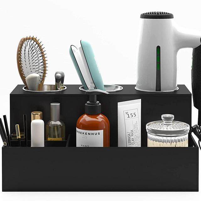 AKTOP Acrylic Hair Tool Organizer - Blow Dryer Holder, Hair Styling Tools & Accessories Organizer, Bathroom Vanity Countertop Storage for Hair Dryer, Flat Irons, Curling Irons - Hold Hot Tools, Black