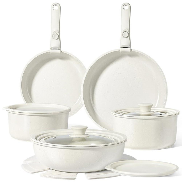 GiPP Ceramic Pots and Pans Set Non Stick, Nonstick Detachable Handle Cookware Sets, Healthy Non Toxic PFAS PFOA & PTFE Free, Dishwasher ＆Oven Safe, Induction Kitchen Pot and Pan, 15 Piece Cream