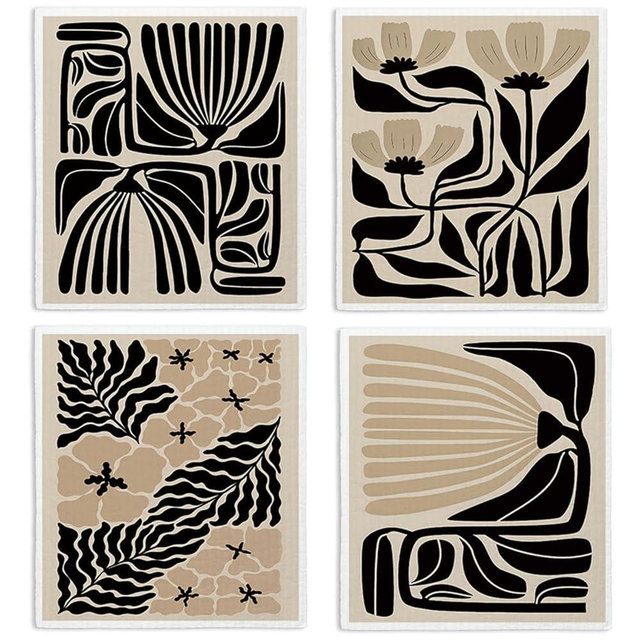 LARTSFRO Swedish Dishcloths for Kitchen, Floral Boho Botanical Swedish DishCloths, Papaya Reusable Paper Towels Washable, 4 Pcs Dish Towels for Kitchen Party Home Housewarming Cleaning Cloths
