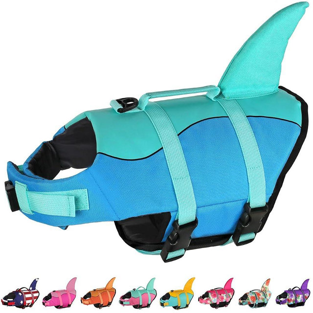 Dogcheer Dog Life Jacket, Cute Shark Dog Life Vest for Swimming Boating with Superior Buoyancy and Rescue Handle, Adjustable Puppy Floating Swim Vest for Small Medium Large Dogs(Pool Blue, L)
