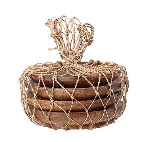 Bloomingville Round Acacia Wood Tapas Plate (Set of 4), Brown