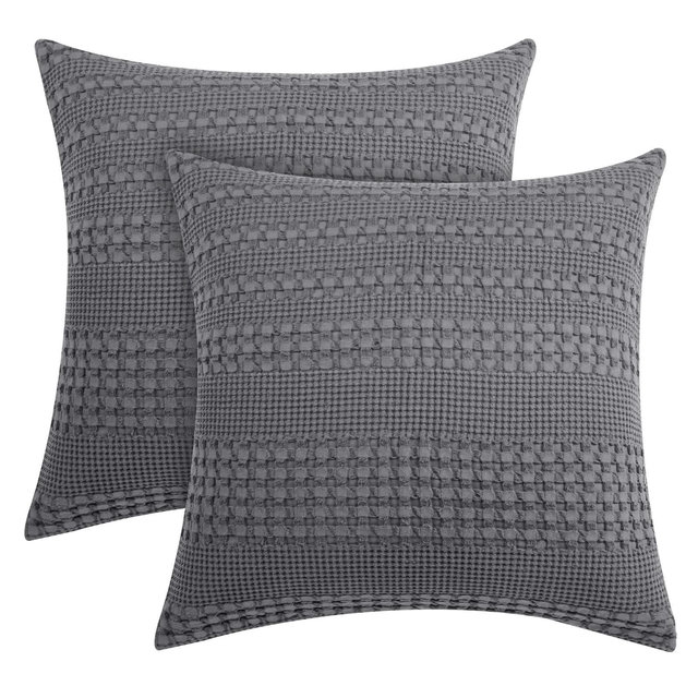 PHF 100% Cotton Waffle Weave Euro Shams 26" x 26", 2 Pack Elegant Home Decorative Euro Throw Pillow Covers for Bed Couch Sofa, Dark Grey/Charcoal Gray