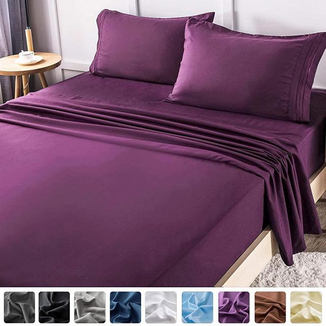 LIANLAM Queen Bed Sheets Set - Super Soft Brushed Microfiber 1800 Thread Count - Breathable Luxury Egyptian Sheets 16-Inch Deep Pocket - Wrinkle and Hypoallergenic-4 Piece(Queen, Purple)