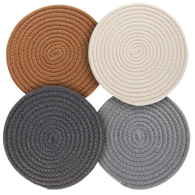 Potholders Set Trivets Set 4pcs 7.9 Inches Diameter 100% Eco Pure Cotton Thread Weave Trivets for Hot Pots and Pans / Kitchen Trivets for Hot Dishes Hot Pot Holders