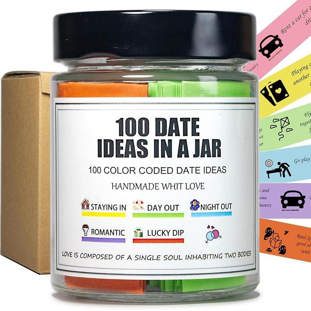 200 Date Ideas In A Jar,Date Night Ideas,Color-coded Jar of dating Ideas,Date Night games,Bridal Shower Gift,Registry Wedding Gifts.Anniversary,Dating,Newlyweds Couples Gifts