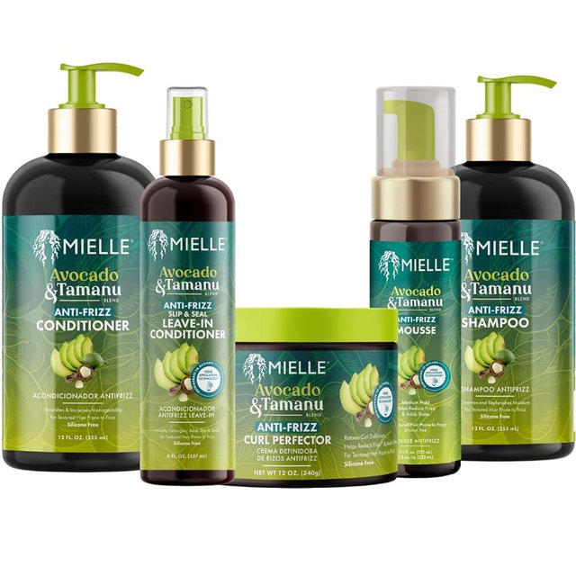 Mielle Anti-Frizz Set for Curly Hair - Shampoo, Conditioner, Curl Cream, Leave-In Conditioner, Mousse (5 Products)