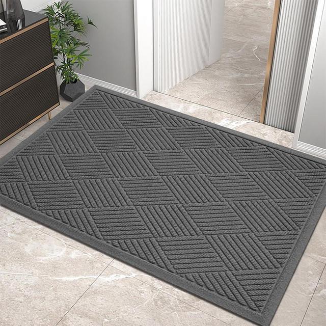 HIYARD Durable Front Door Mat, Absorbent Muddy Dirt Resist Welcome Door Mats Outdoor Indoor, Stain and Fade Resistant, Non-Slip Rubber Backing Low Profile Doormat for Entryway, 36×24, Charcoal