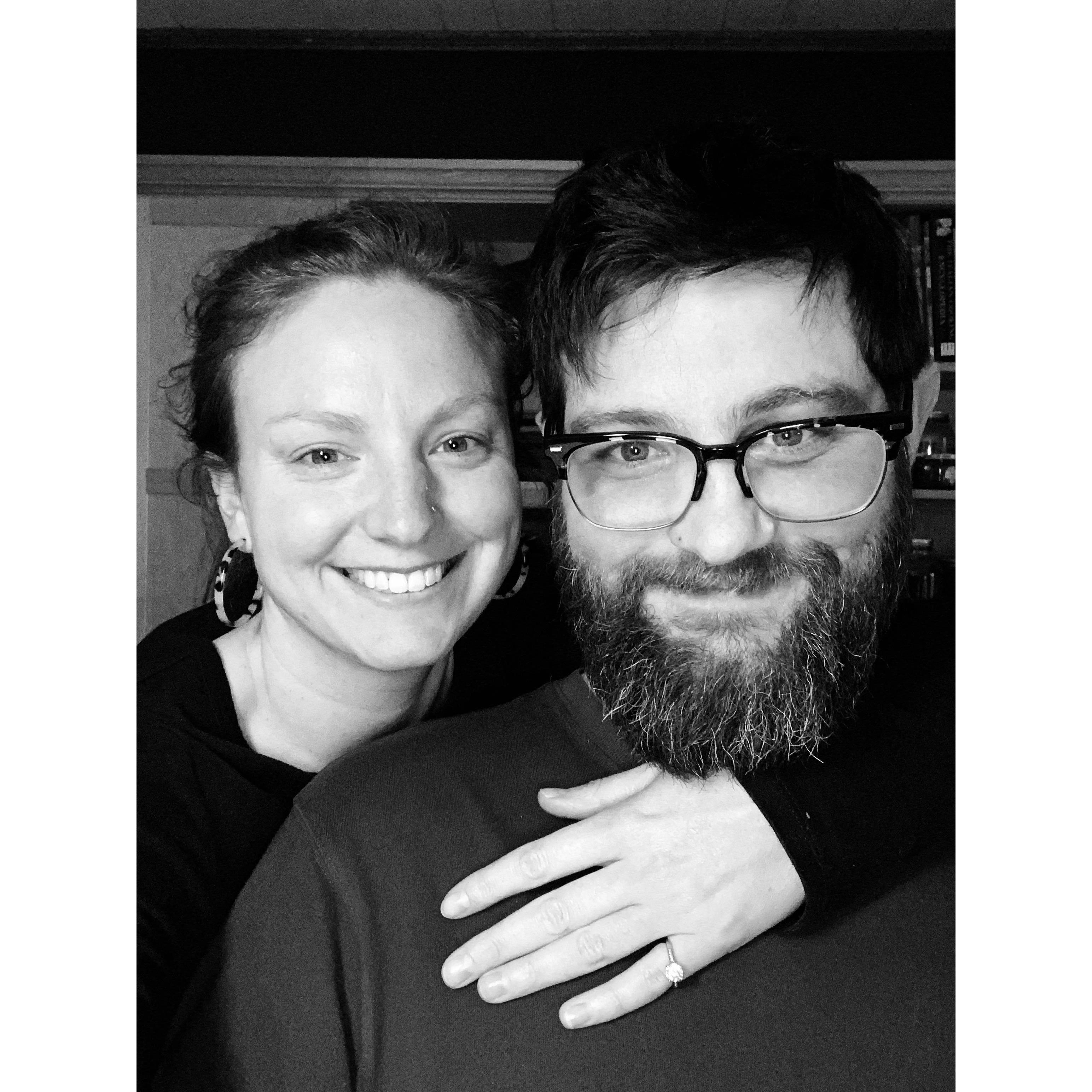 The night of our engagement, Boxing Day 2019, in Wisconsin at my parent's house - Blake proposed after scheming with my mom, with my grandmother's ring. She had small fingers compared to mine!
