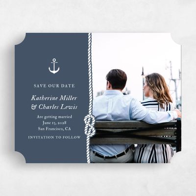 Blue Ticket Wedding Save the Date - Providence Landscape