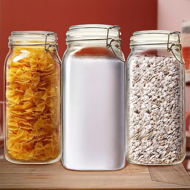 HomArtist Square Glass Jars with Airtight Lid 78 FL OZ [Set of 3],Glass Canisters with Clamp Lids,Glass Food Storage Jars for Flour, Sugar, Rice, Cereal, Best for Canning, Kitchen & Pantry Storage