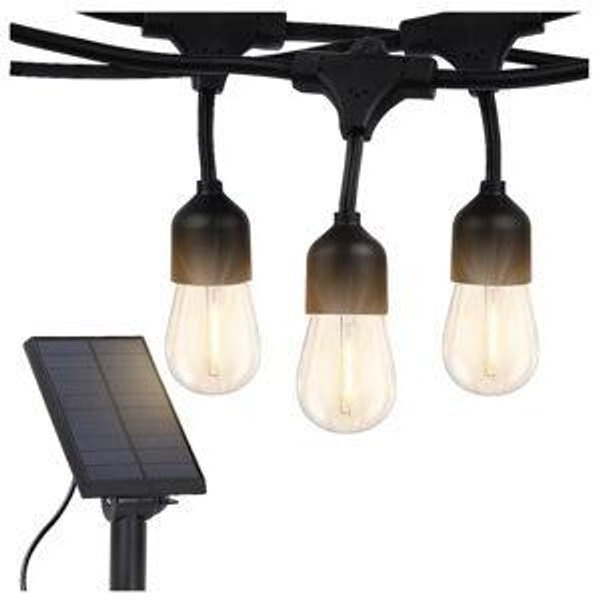 Brightech 48-ft Solar Black Indoor/Outdoor String Light with 15 White -Light LED Edison Bulbs