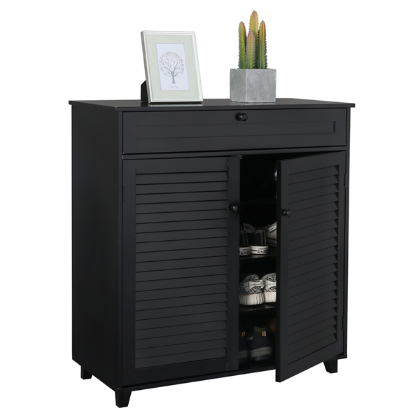 Topeakmart 4 Tier Shoe Storage Cabinet 1 Drawer 2 Doors Shoe Rack Black