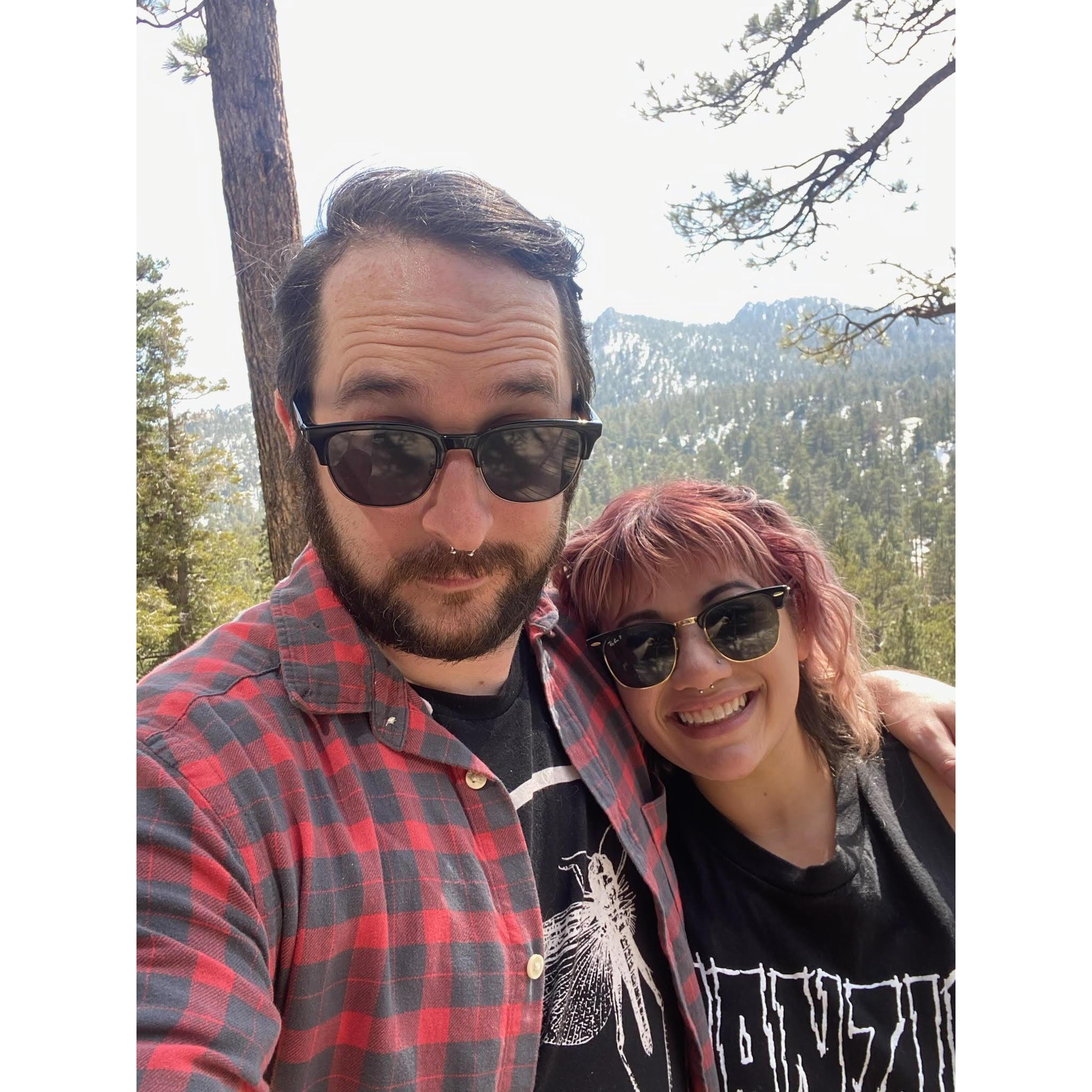 At the top of Mt. San Jacinto in Palm Springs on our first Anniversary trip; April 2022