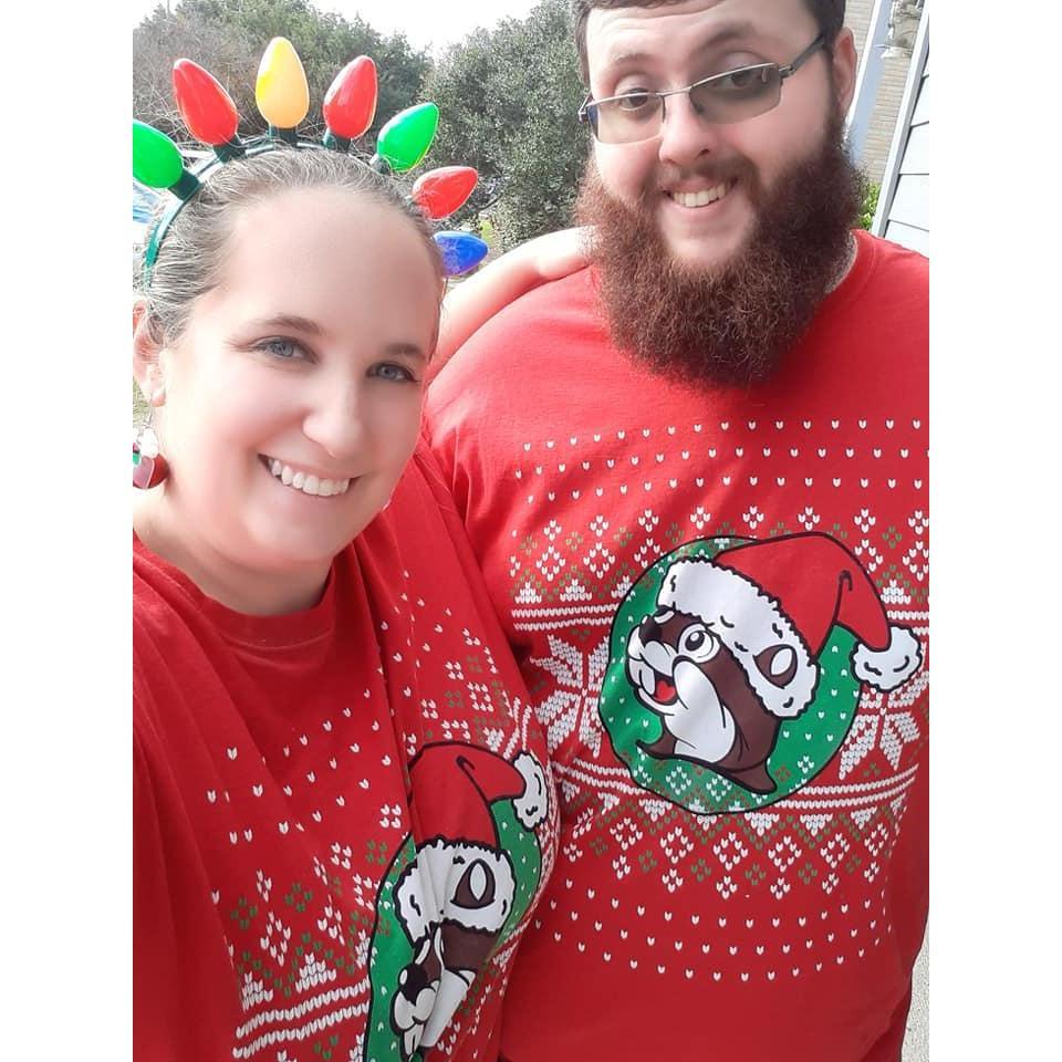 As always he puts up with my crazy ideas.....even if it is wearing matching Bucee's shirts.