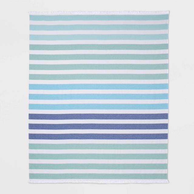 Striped Oversized Beach Towel Blue/Green - Sun Squad™